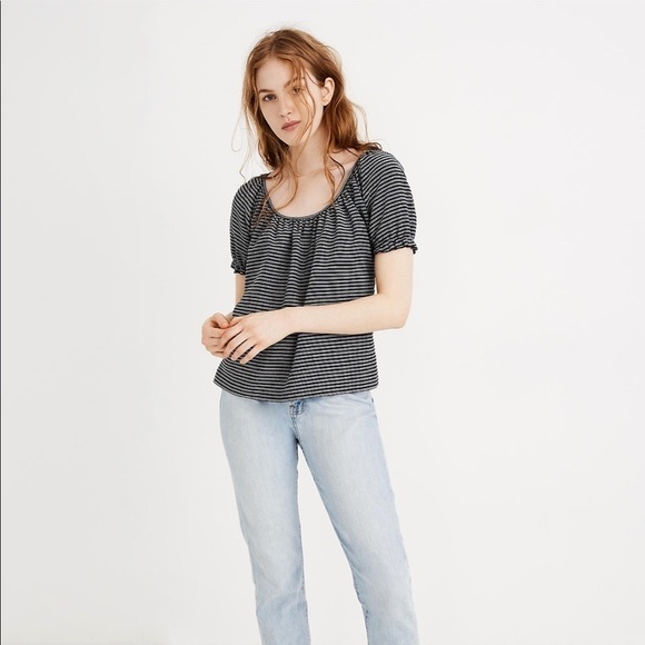 MADEWELL TEXTURE & THREAD STRIPED PEASANT TOP - Picture 1 of 7